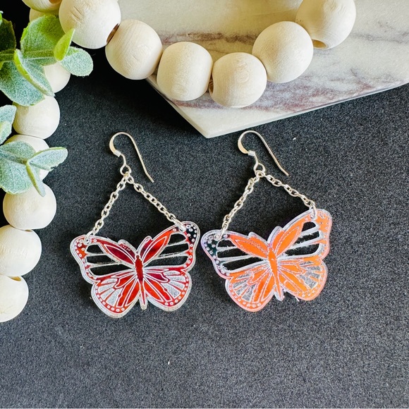 Iridescent Butterfly Earrings Holographic Easter / Spring Earrings - Picture 3 of 7